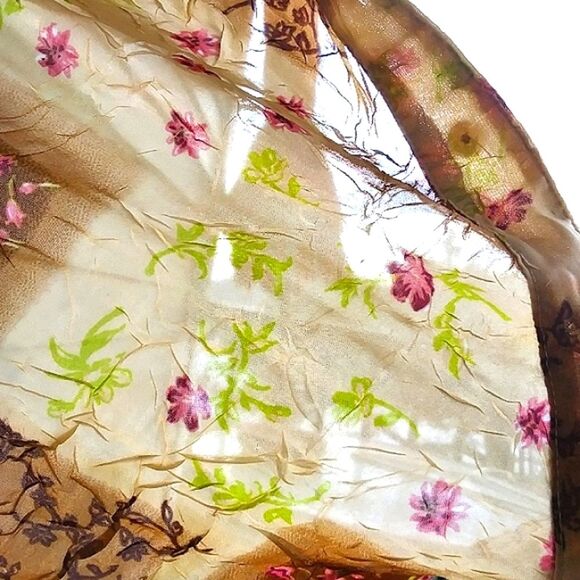 Blouse Chiffon Sheer Button Front 3/4 Length Sleeves Boho Patchwork Look… - Picture 4 of 16